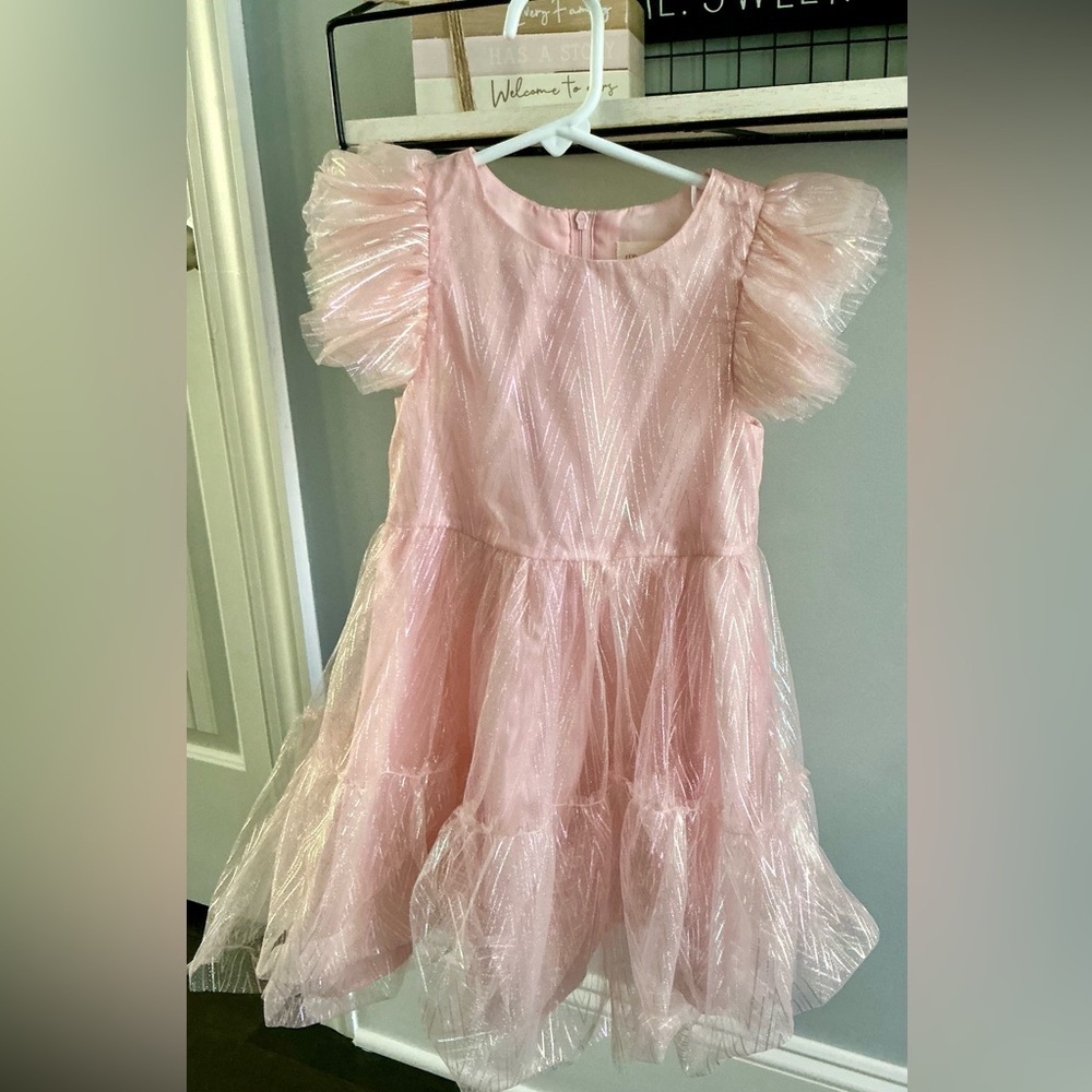 Topophilia Pink Shimmer Dress with Puff Sleeves